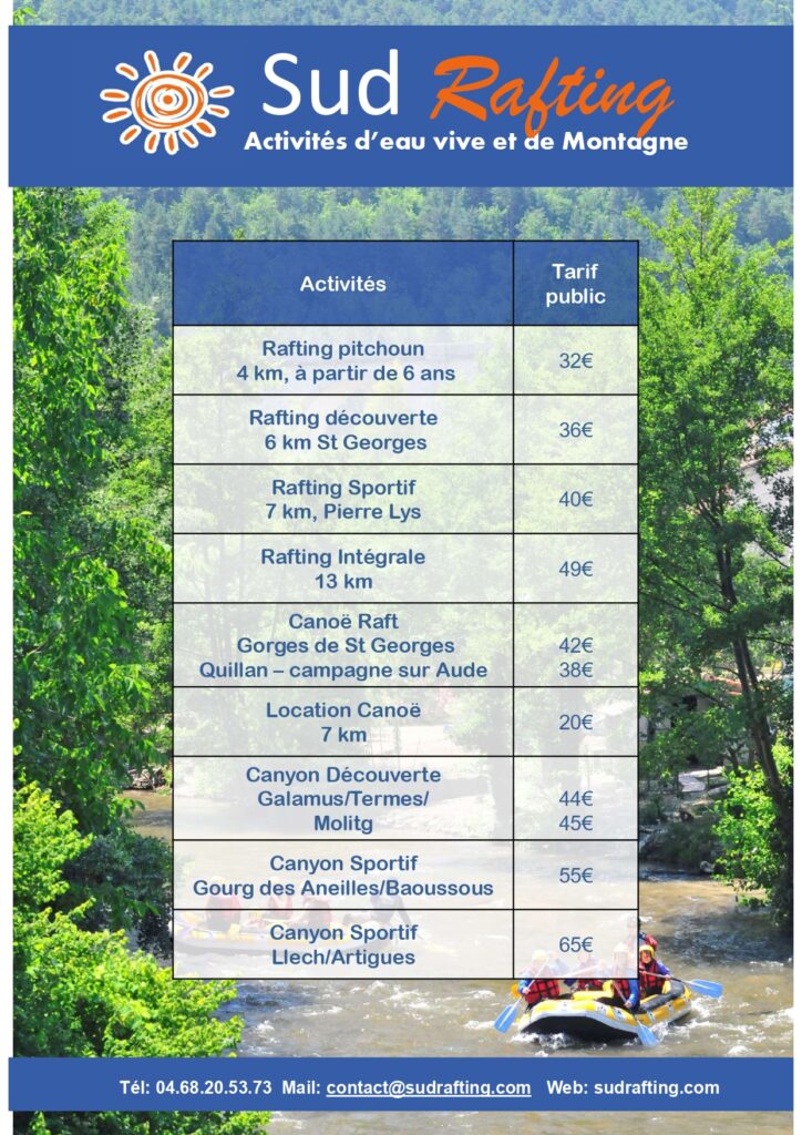 tarifs rafting